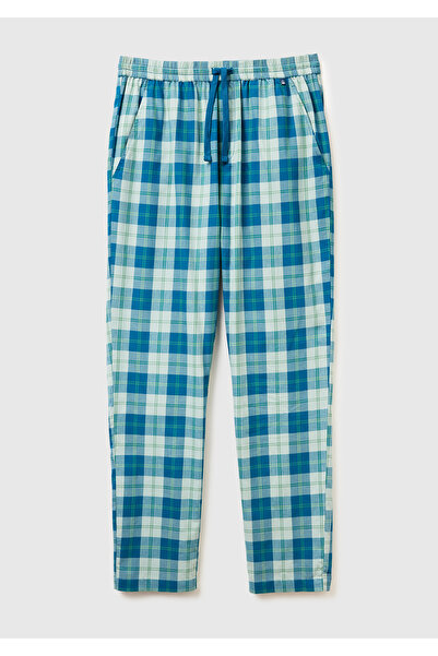 United Colors of Benetton Men's blue square patterned drawstring pajama bottoms