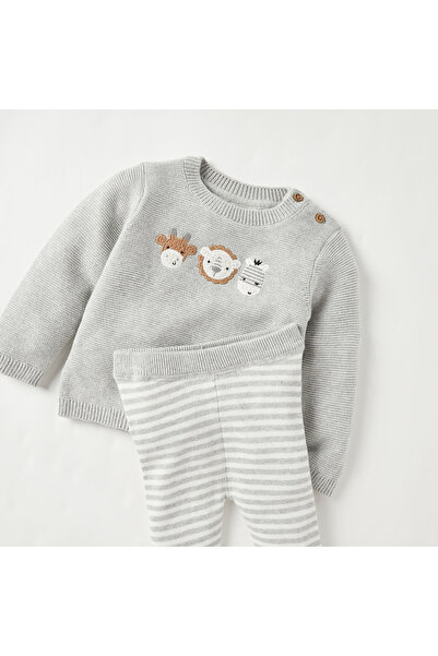 Juniors Animal Face Embroidered T-shirt and Pyjama Set