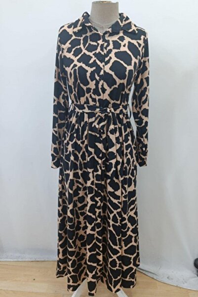 Mossta Μακρυμάνικο μάξι φόρεμα με γιακά πουκάμισο με ζώνη - Μαύρο