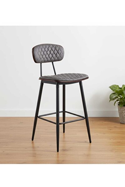 NZONE STORE Modern leather bar stool with padded seat and premium leather, metal frame and wooden back
