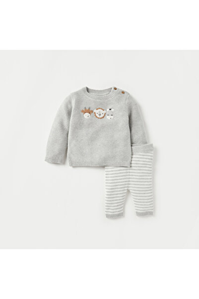 Juniors Animal Face Embroidered T-shirt and Pyjama Set