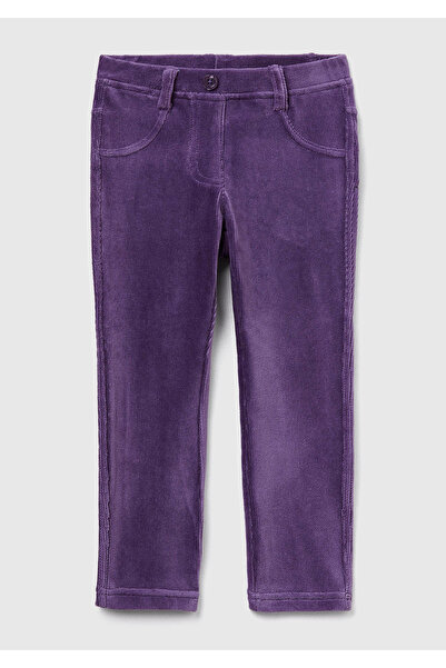 United Colors of Benetton Kız Çocuk Mor Fitilli Kadife Tayt