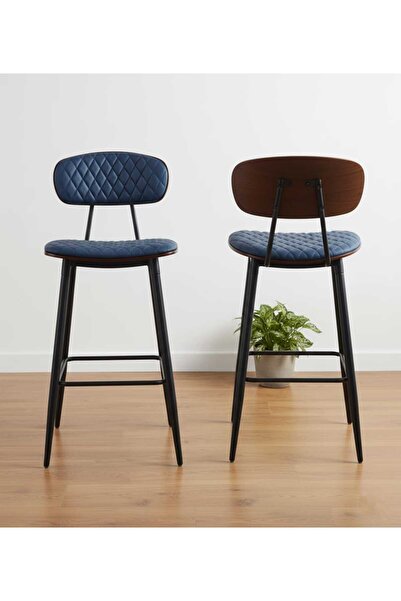 NZONE STORE Modern leather bar stool with padded seat and premium leather, metal frame and wooden back