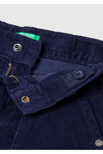 United Colors of Benetton Boy's Navy Blue Velvet Trousers with Back Pocket Logo Detail and Elastic Cuffs