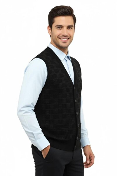 Çizgi Triko Men's Buttoned Vest with Pockets Steel Mesh Classic Fit 5215L Bgl-St04847