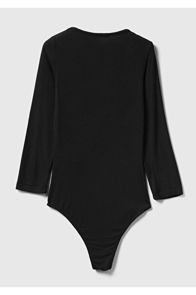 United Colors of Benetton Women's Black Viscose Blend Half Sleeve Round Neck Bodysuit