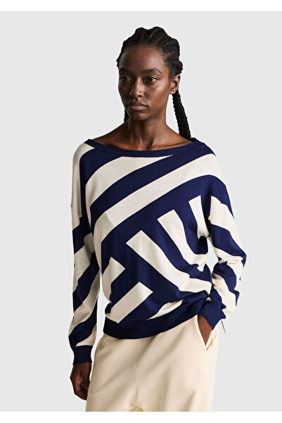 United Colors of Benetton Γυναικείο πουλόβερ με λαιμόκοψη καγιάκ, σε μπλε ναυ...