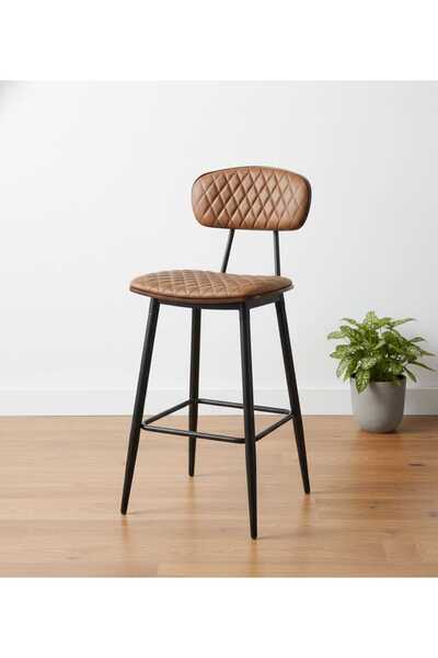 NZONE STORE كرسي بار جلد بتصميم عصري بمقعد مبطّن وجلدة فاخرة هيكل معدني وخلفية خشبية