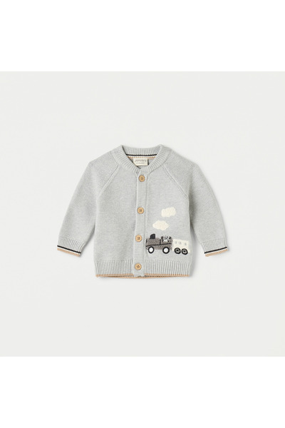 Juniors Embroidered Cardigan with Long Sleeves and Button Closure