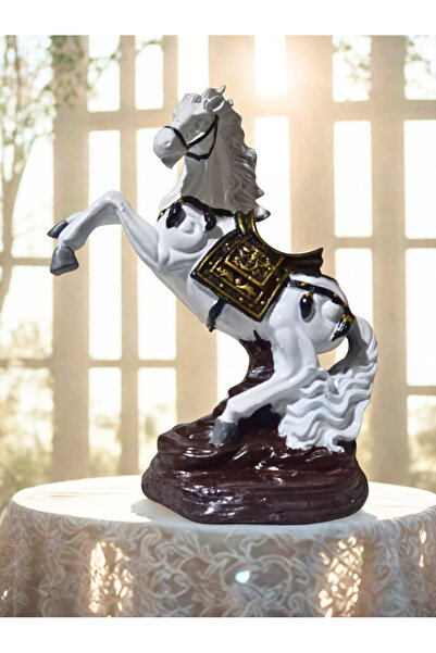 Yaratıcı sanatlar atölyesi İşlemeli Eyerli Büyük Boy Şahlanan At Heykel 35 CM...