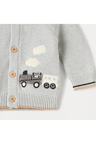 Juniors Embroidered Cardigan with Long Sleeves and Button Closure