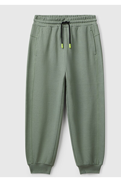 United Colors of Benetton Boy's Khaki Sweatpants with Printed Drawstrings on the Front and Pockets on the Back