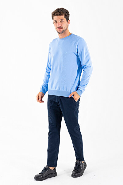 JB John Borners Pulover tricotat cu broderie guler rotund JB pentru bărbați, albastru - K-2601