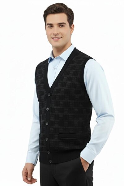 Çizgi Triko Men's Buttoned Vest with Pockets Steel Mesh Classic Fit 5215L Bgl-St04847