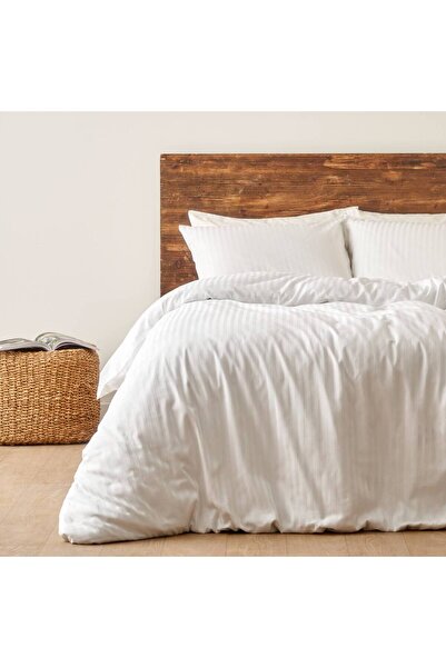 Bella Maison 100% Cotton Satin Matsu Double Duvet Cover Set White (200X220 cm)