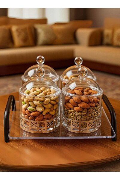 ALQANNAS 4-Compartment Acrylic Serving Tray with Stainless Steel Base