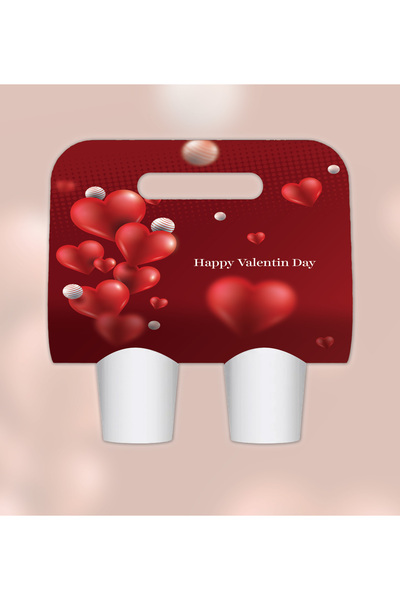 AYKUT OFSET Kalpli,Sevgililer Günü & Valentine's Day Kahve Taşıyıcı, 2'li Bar...