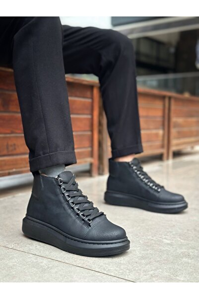 TUGERDİ Black Lace-Up High Lightweight Black Sole Style Men's Sports Boots Tge230863