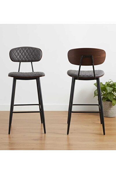 NZONE STORE Modern leather bar stool with padded seat and premium leather, metal frame and wooden back