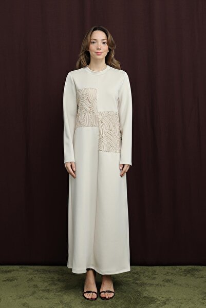 Puane Kadın Dantel Detaylı Elbise - 12653ELB - STONE