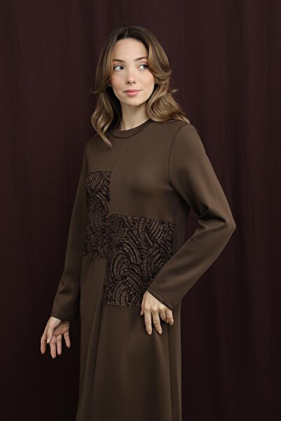 Puane Kadın Dantel Detaylı Elbise - 12653ELB - BROWN