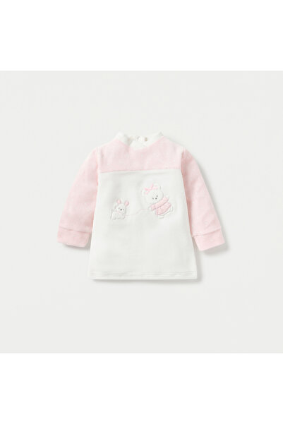 Juniors Teddy and Mouse Applique Long Sleeves Velour Sweatshirt and Pyjama Set