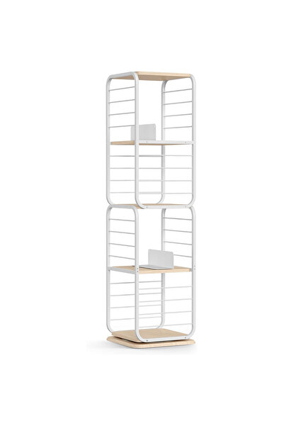 VASAGLE 360-degree rotating bookcase, metal frame, with 5 MDF shelves, 43x43x158cm, white