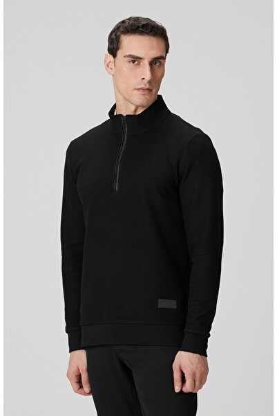Network Siyah Dik Yaka Fermuarlı Sweatshirt