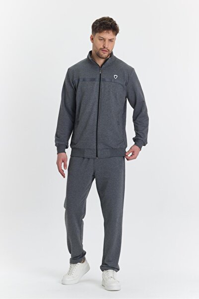 Marco Ferry Ανδρικό σετ αθλητικής φόρμας μεγάλου μεγέθους από βαμβάκι με φερμουάρ ανθρακί M. 201462B-A