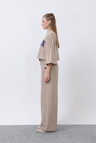 Soul Women's Front Printed Double Pants Suit - 32226Tks - Beige