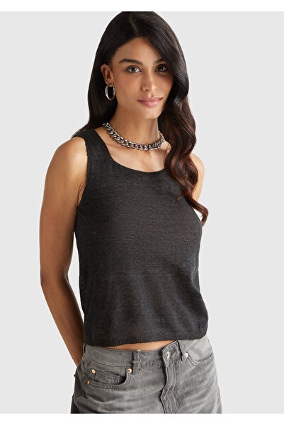 United Colors of Benetton Women's Black Alpaca and Wool Blend Knitwear Tank Top