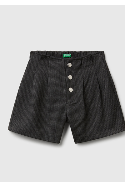 United Colors of Benetton Girl's Black Pleated Detailed Buttoned Front Elasti...
