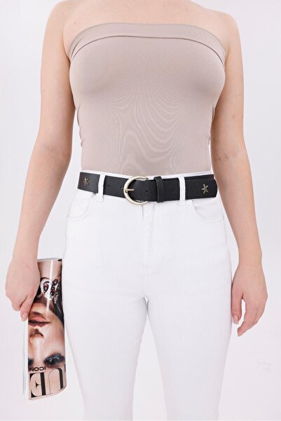 MODAM HİFA Classic Buckle Star Figured Trouser Belt Dress Belt Shirt Belt Coat Belt Women's Belt