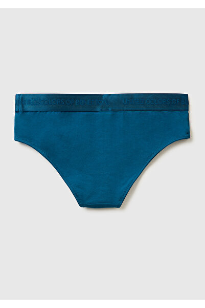United Colors of Benetton Women's Blue Cotton Blend Waistband Logo Hipster Cut Panties