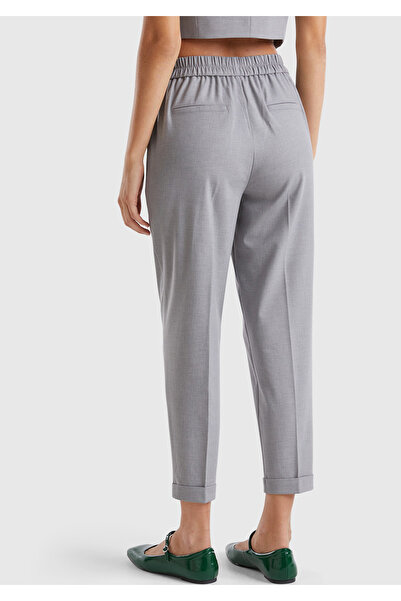 United Colors of Benetton Women's grey viscose blend side and back gathered rolled hem trousers