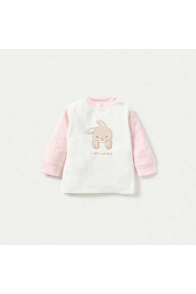 Juniors Bunny Applique Long Sleeves Velour Sweatshirt and Pyjama Set