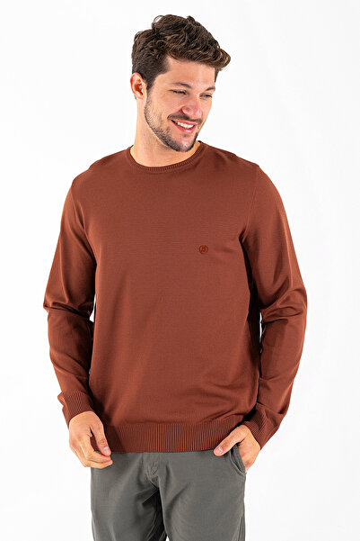 JB John Borners Мъжки велосипеден пуловер с бродерия JB, кафяв - K-2601