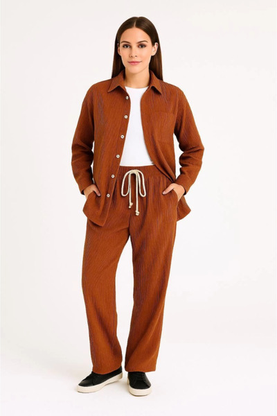 TUA MODA Tua Moda Corduroy Oversized Sets – Shirt and Pants Two-Piece Set Smoked Corduroy Elegance, Comfortable and Elegant