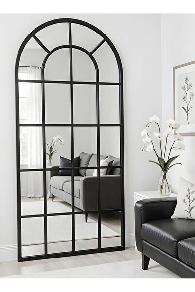 ESMART Extra Large Mirror With Elegant Design 180 X 80 Cm - Black Metal Frame And Back Stand