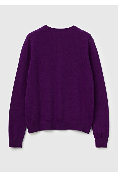 United Colors of Benetton Kadın Mürdüm %100 Merino Bisiklet Yaka Hırka