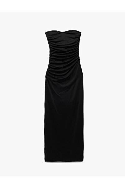 Koton Astarlı Slim Fit Büzgülü Drape Detaylı Straplez Elbise