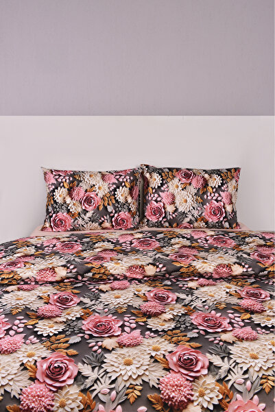Setekshome 3D Floral Pattern Double Duvet Cover Set 100% Cotton