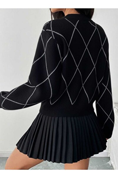 SAYZEN Tricot Sweater with Baklava Patterned Ribbon/Bow Detail