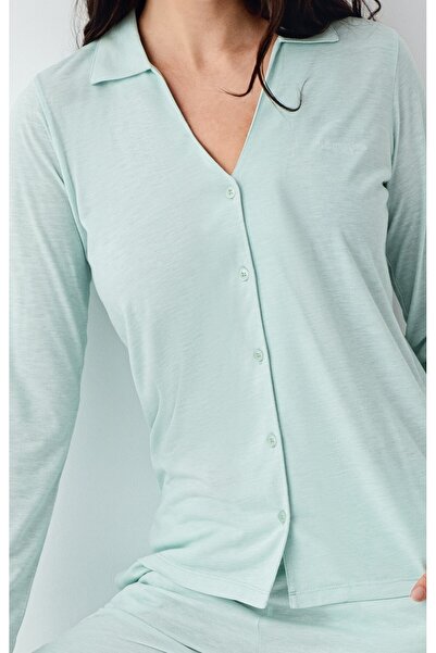 Pierre Cardin Kadın Giyim 2 Adet Pamuklu & Modal Uzun Kol Gömlek Pijama Takımı (Modal Şort Hediyeli)