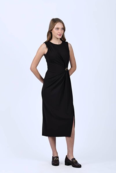 la luce Kahve Toka Detaylı Drapeli Elbise - QE375