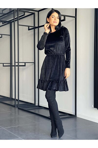 RAMONA BADESCU EXCLUSIVE Γυναικείο βελούδινο φόρεμα - κοντό φόρεμα με βολάν κ...