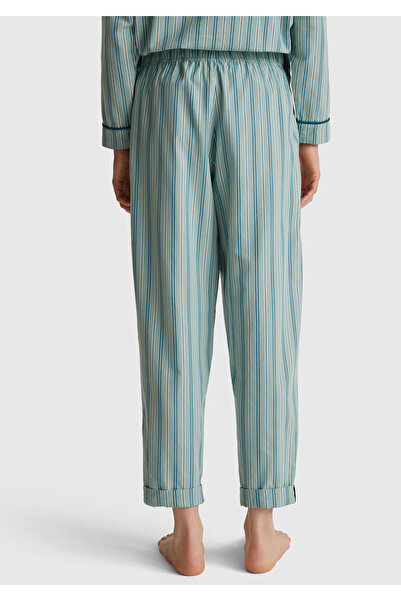 United Colors of Benetton Women's turquoise 100% cotton square patterned rolled hem pajama bottoms