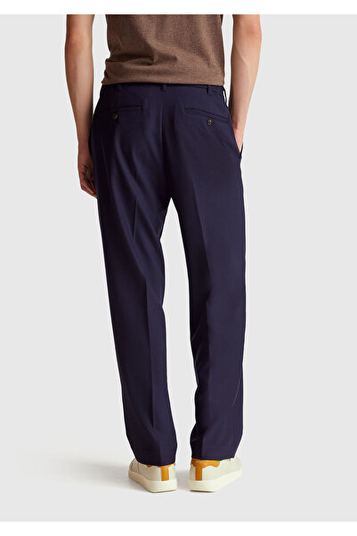 United Colors of Benetton Men's Navy Blue Viscose Blend Drawstring Waist Regular Fit Chino Pants