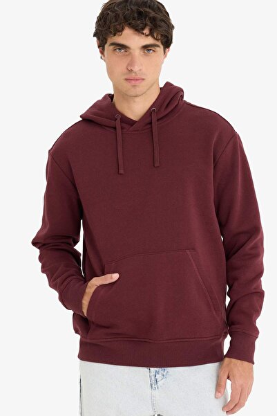 DeFacto Regular Fit Kapüşonlu İçi Yumuşak Tüylü Kanguru Cepli Basic Düz Sweatshirt X8283AZ25AU