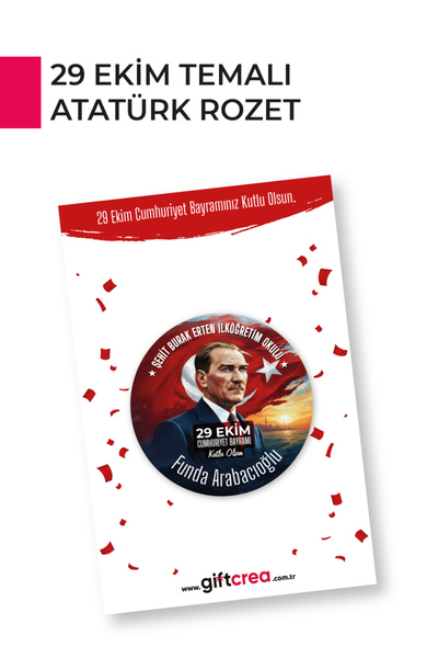 giftcrea 29 Ekim Atatürk Temalı Rozet | Cumhuriyet Bayramı Yaka, Göğüs ve Çan...